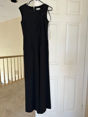 Calvin Klein Black Asymmetric-Neck Sleeveless Jumpsuit